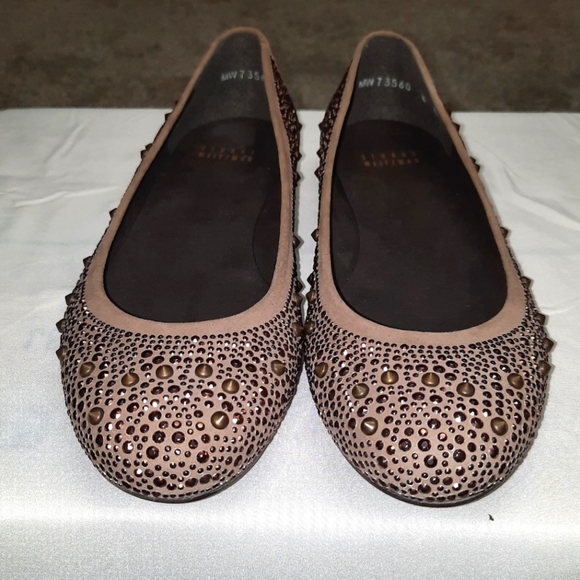 Stuart Weitzman Nubeads Studded Suede Ballet Flats - 8 - Picture 2 of 6